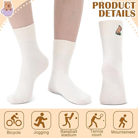 Capybara 10 Pairs Socks Womens Crew Elastic Ankle Length Cotton Socks Aesthetic Cute Lightweight Low Cut Gifts for Women