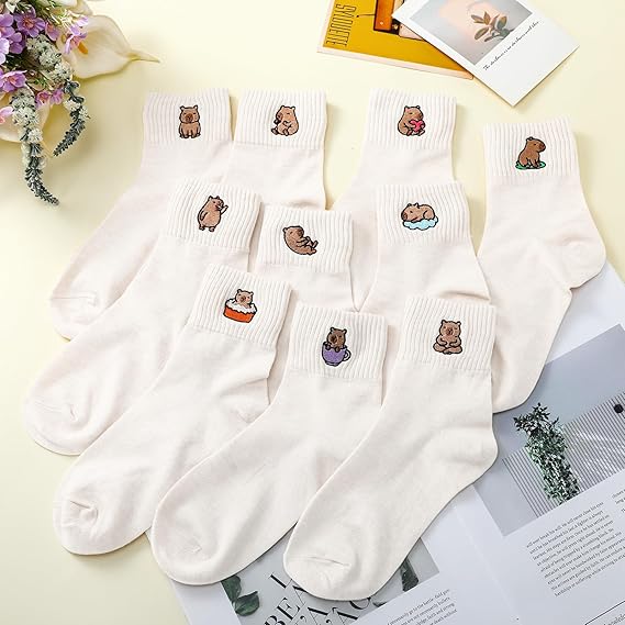 Capybara 10 Pairs Socks Womens Crew Elastic Ankle Length Cotton Socks Aesthetic Cute Lightweight Low Cut Gifts for Women