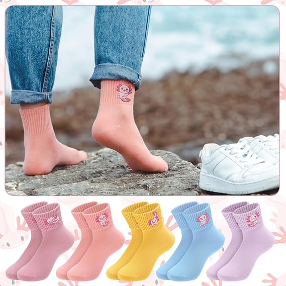 Axolotl 10 Pairs Socks Womens Crew Elastic Ankle Length Cotton Socks Aesthetic Cute Lightweight Low Cut Gifts for Women