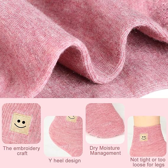Smile 10 Pairs Socks Womens Crew Elastic Ankle Length Cotton Socks Aesthetic Cute Lightweight Low Cut Gifts for Women