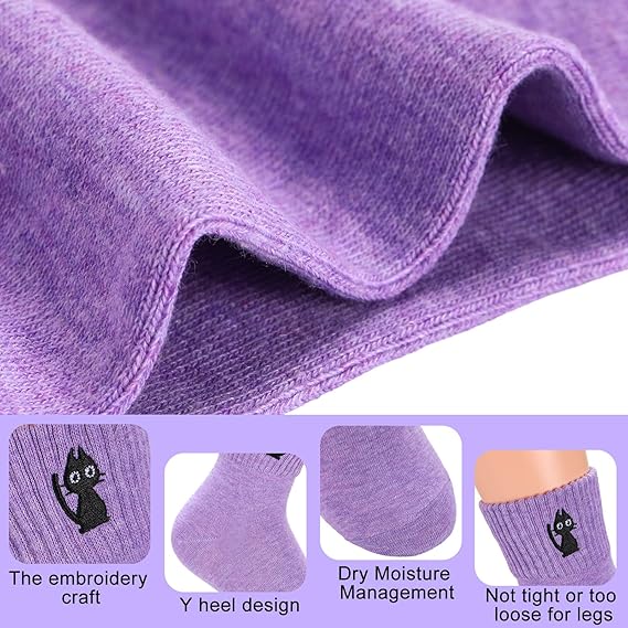 Black Cat 10 Pairs Socks Womens Crew Elastic Ankle Length Cotton Socks Aesthetic Cute Lightweight Low Cut Gifts for Women