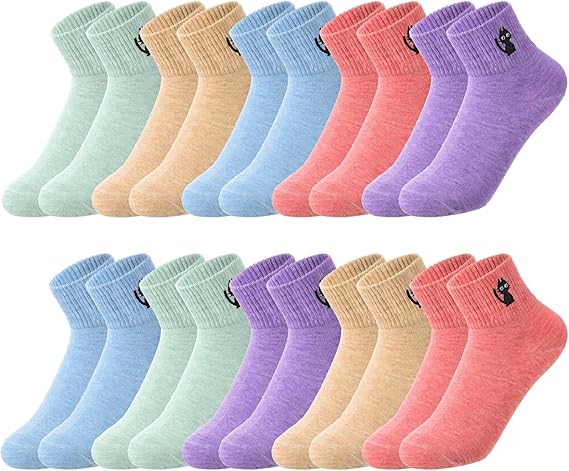 Black Cat 10 Pairs Socks Womens Crew Elastic Ankle Length Cotton Socks Aesthetic Cute Lightweight Low Cut Gifts for Women