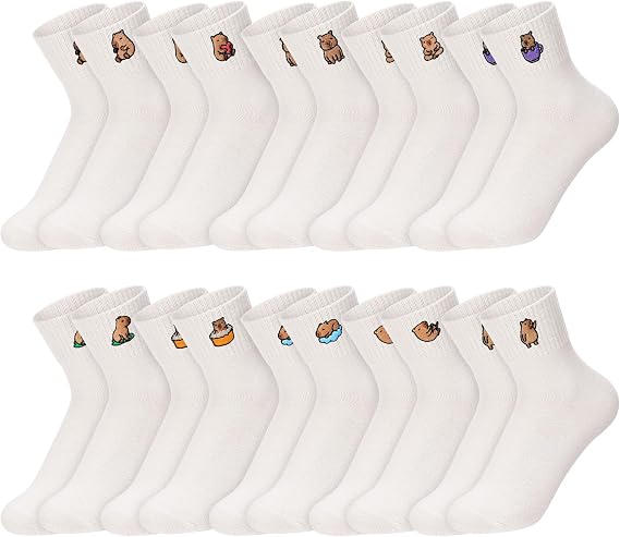 Capybara 10 Pairs Socks Womens Crew Elastic Ankle Length Cotton Socks Aesthetic Cute Lightweight Low Cut Gifts for Women