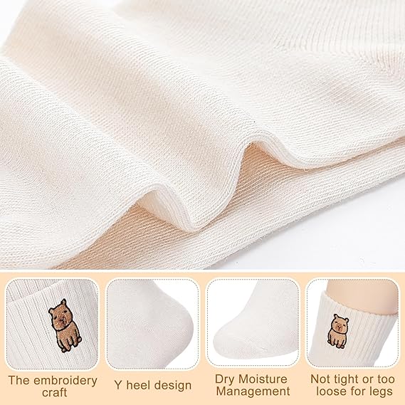 Capybara 10 Pairs Socks Womens Crew Elastic Ankle Length Cotton Socks Aesthetic Cute Lightweight Low Cut Gifts for Women