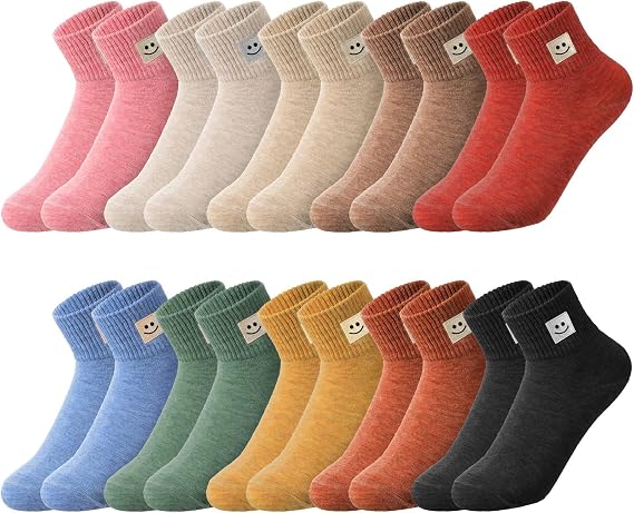 Smile 10 Pairs Socks Womens Crew Elastic Ankle Length Cotton Socks Aesthetic Cute Lightweight Low Cut Gifts for Women